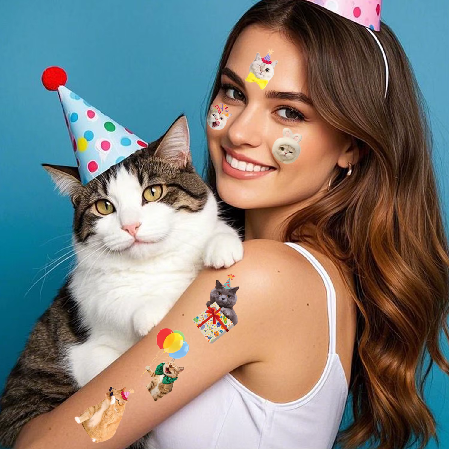 Tatouages temporaires Super mignons pour animaux de compagnie, fournitures de fête d'anniversaire sur le thème des animaux de compagnie, décorations pour cadeaux, faux tatouage, 10 feuilles