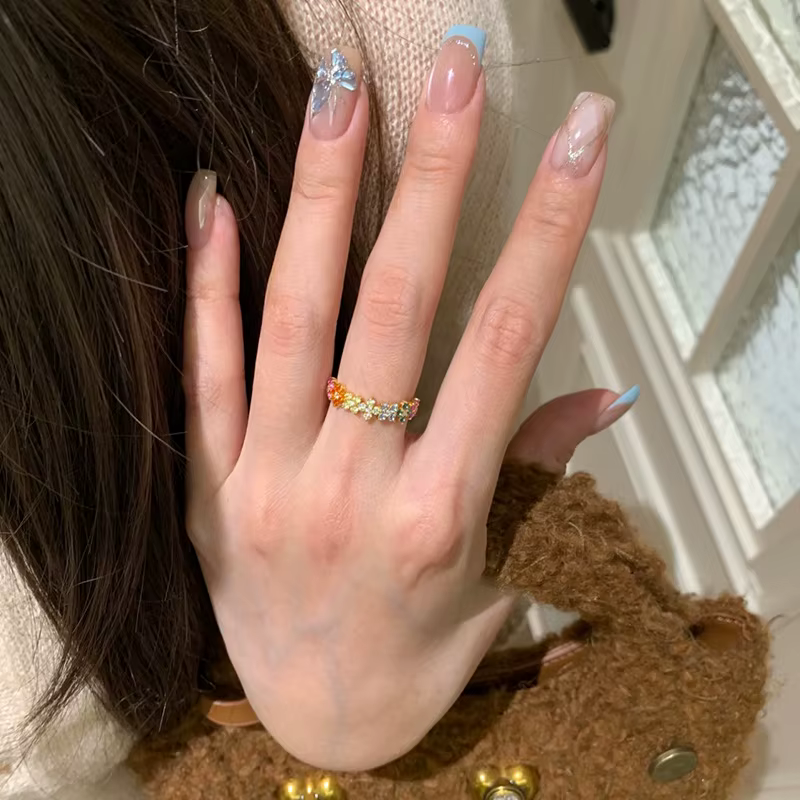 Bague couleur argent en Zircon coloré pour femmes et filles, cadeau de fête de mariage, accessoire de bijoux tendance