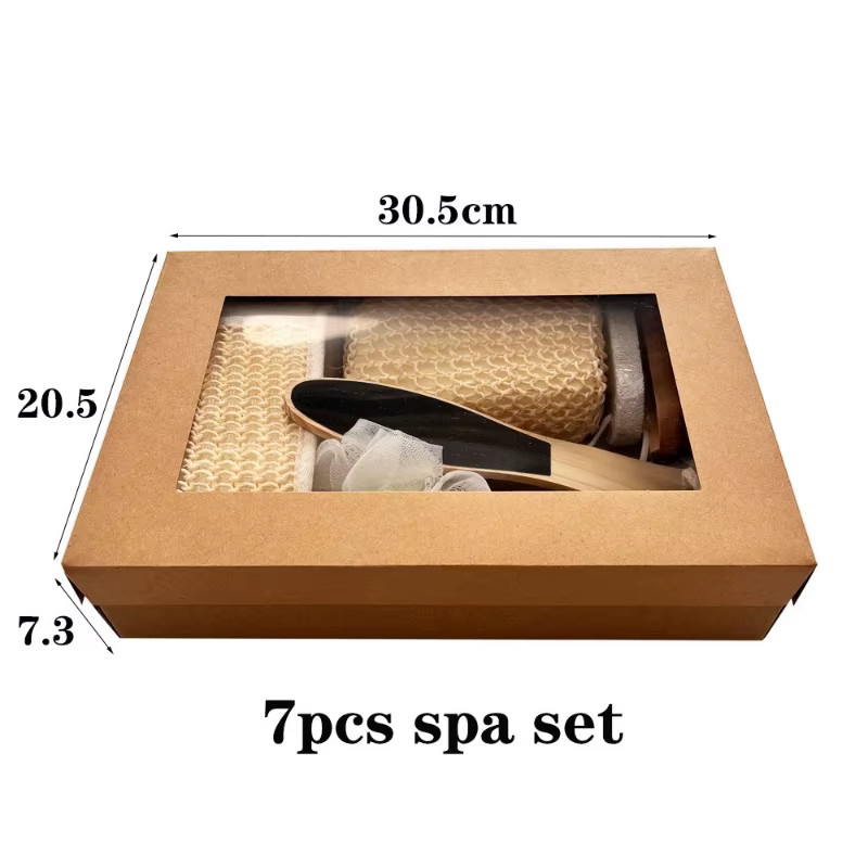 Ensemble de bain, ensemble de sept pièces, serviette de bain, brosse de bain, pierre à polir, ensemble de fleurs de bain en sisal, coffret cadeau de vacances, cadeau.