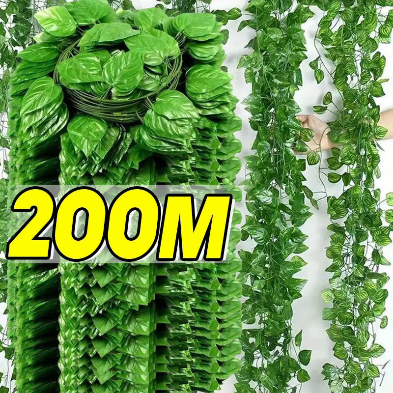 Feuilles de lierre vertes artificielles en rotin
