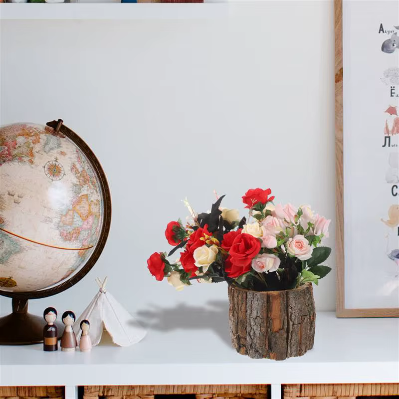 Grand pot de fleurs en bois naturel