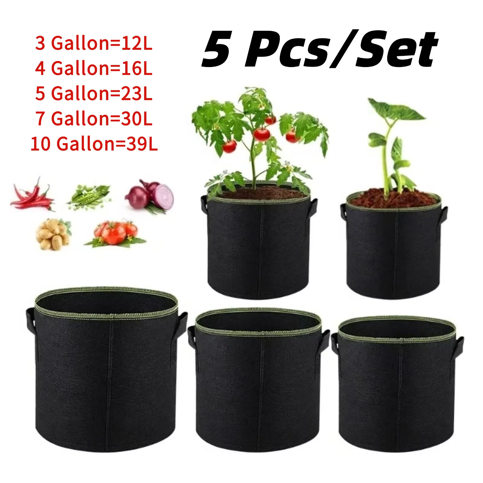 Lot de 5 sacs de culture en feutre pour plantes