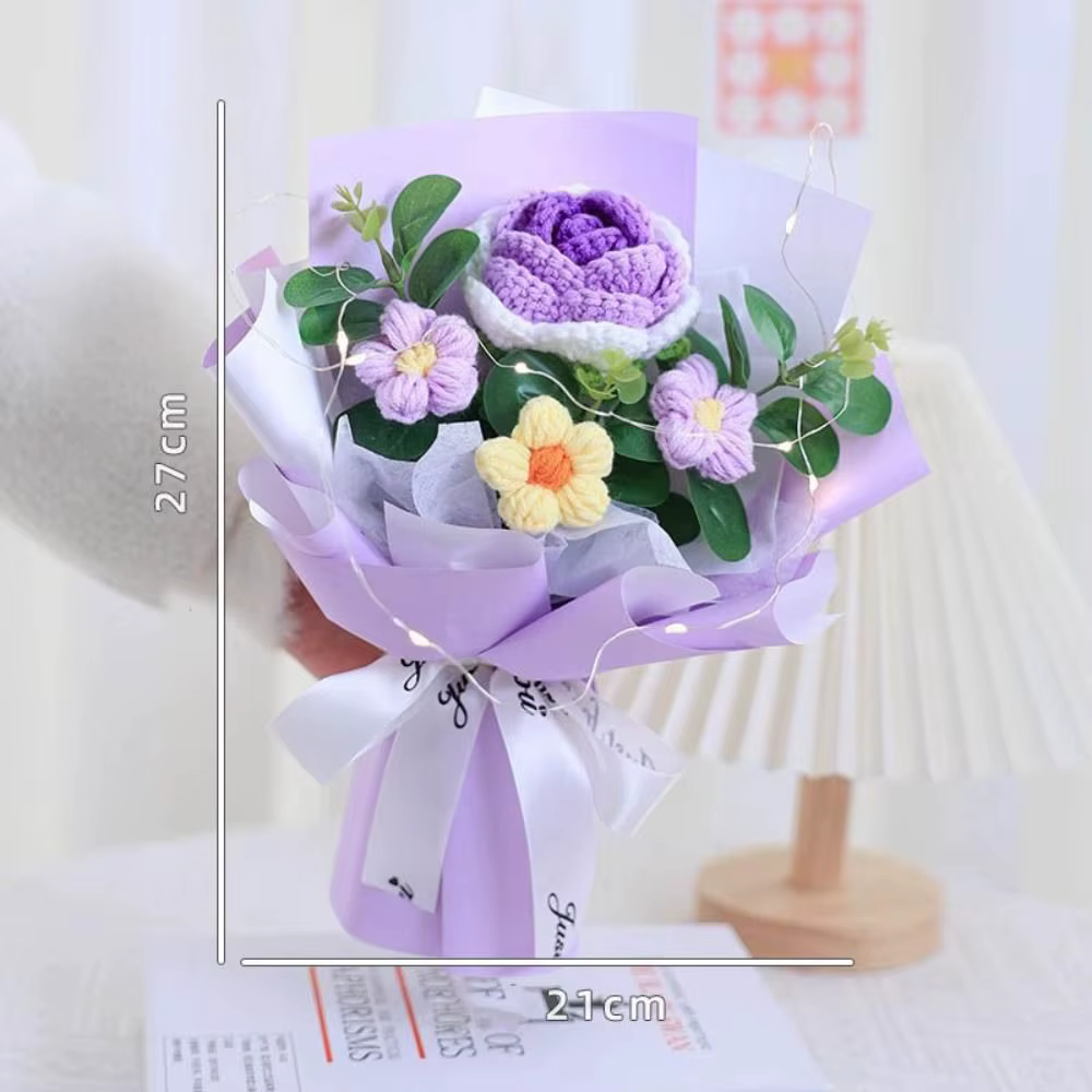 Nouveau Bouquet de fleurs au Crochet en coton tissé avec lampe