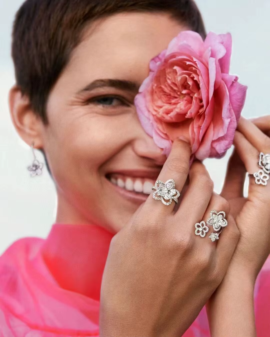 Bague ouverte en diamant français pour femme, super nickel é, timbre féminin, cadeau d'anniversaire, fête de mariage, mode, Zcomprend on Three Flower, 925