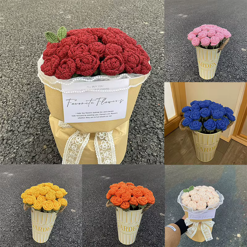 Zones de fleurs artificielles au crochet de roses faites à la main