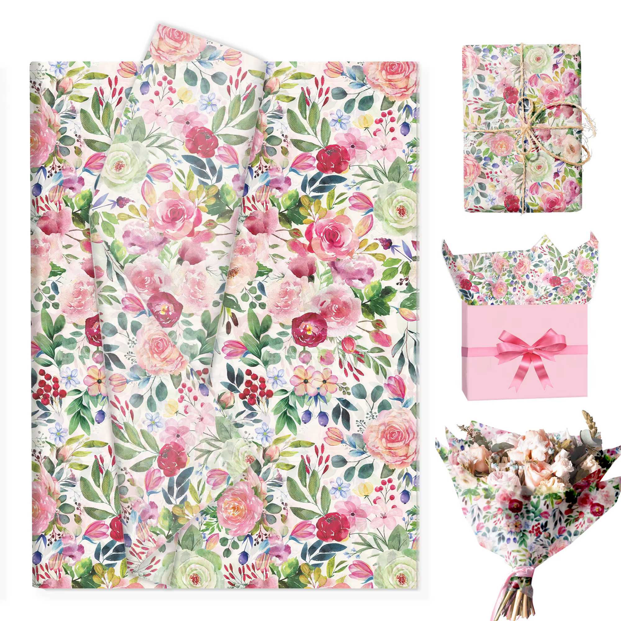 Papier d'emballage pour fleurs en aquarelle
