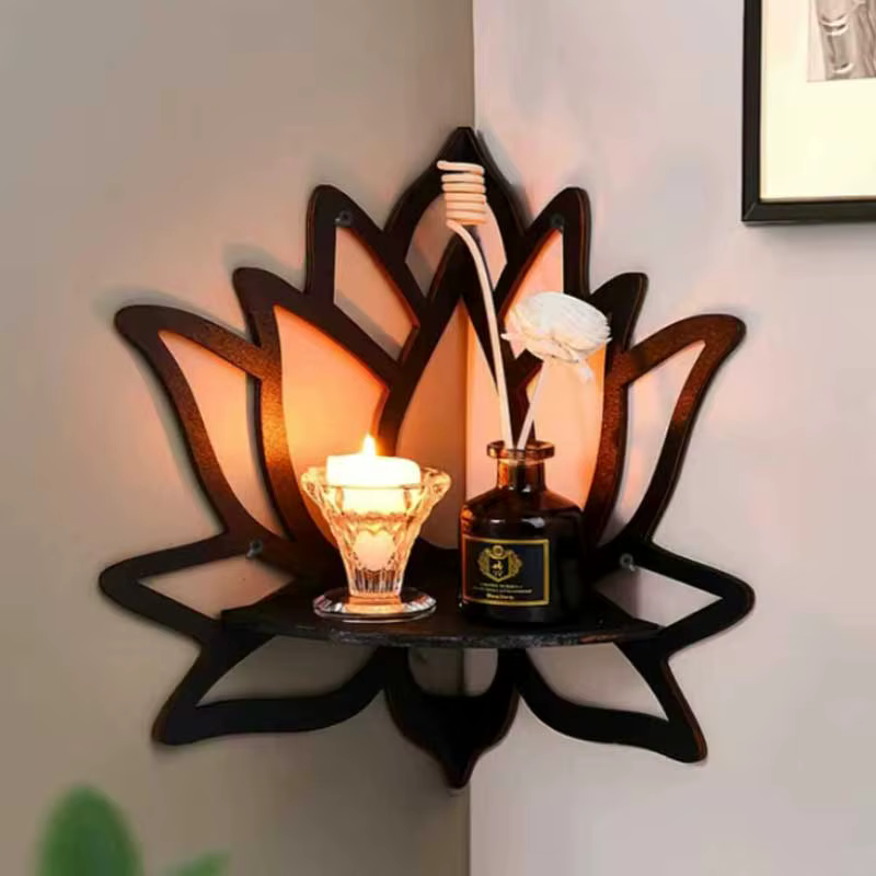 Support décoratif creux en bois Lotus