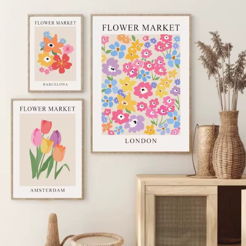 Affiche de ville de marché de fleurs florales abstraites
