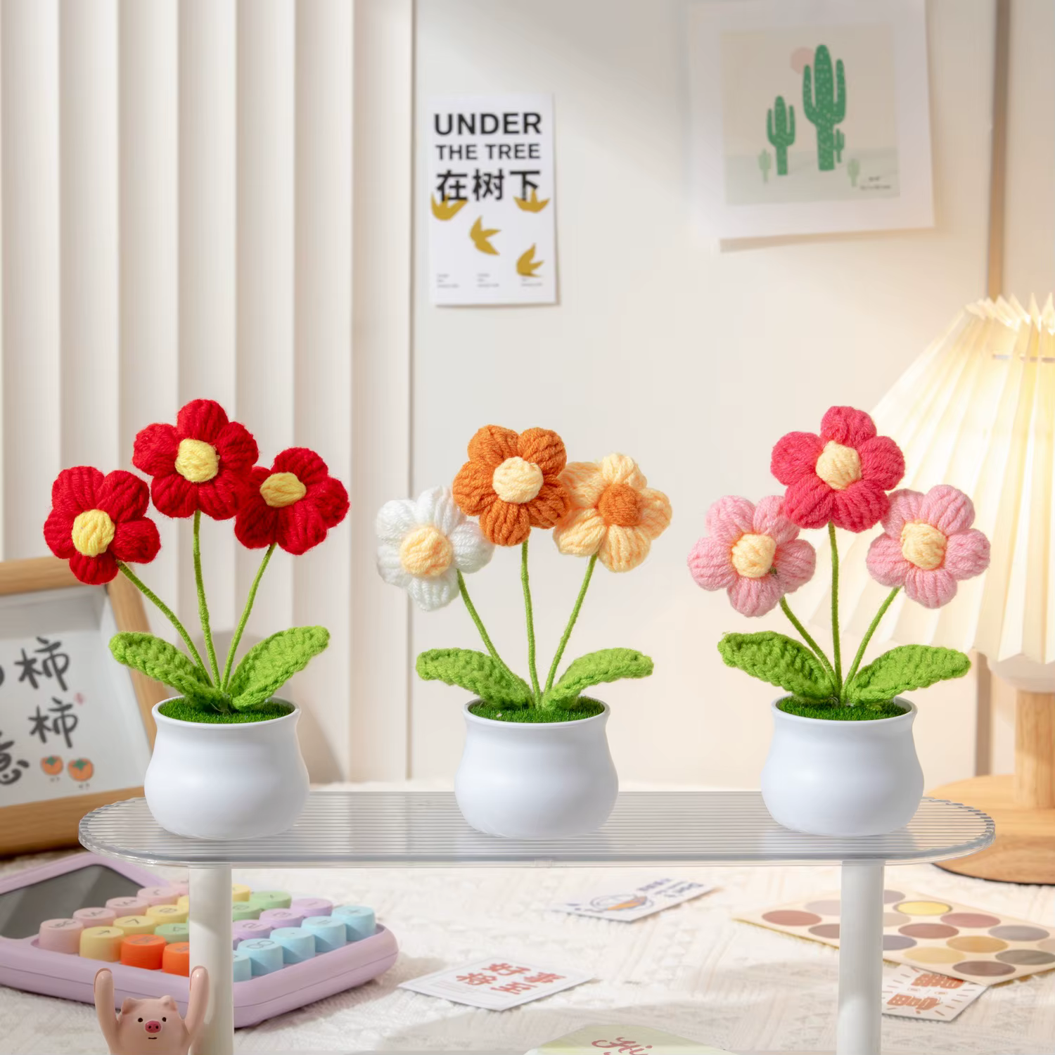 Fleurs au crochet en pot