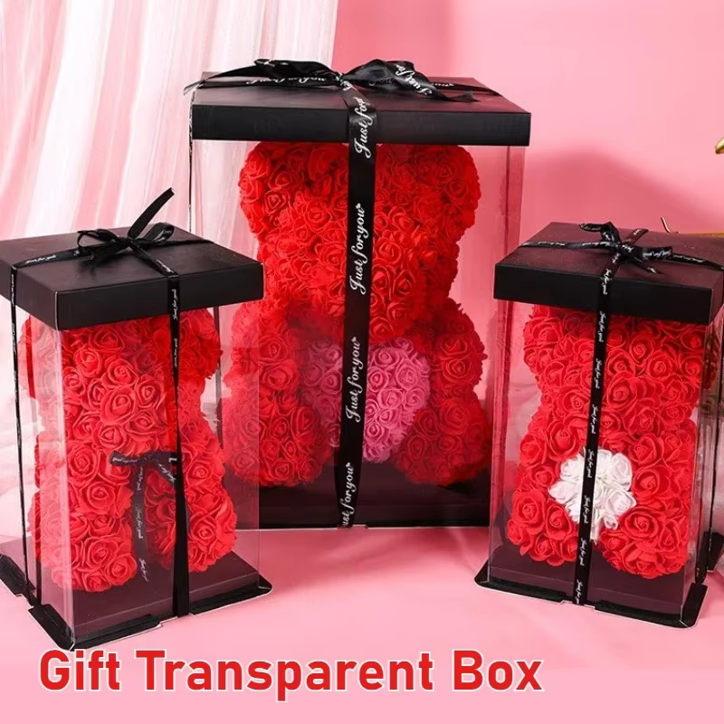 Ourson en Roses Artificielles avec Fleurs
