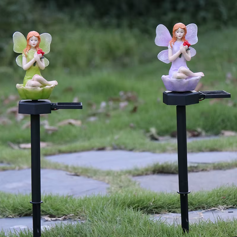 Led solaire alimenté fleur fée lumière résine elfe jardin lampe décorative extérieure étanche