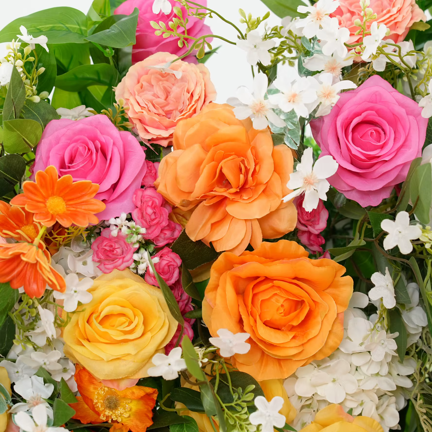 A8935 Orange rose vif verdure Arrangement de fleurs Table canapé chemin rangée florale événement fête mariage toile de fond décor accessoires