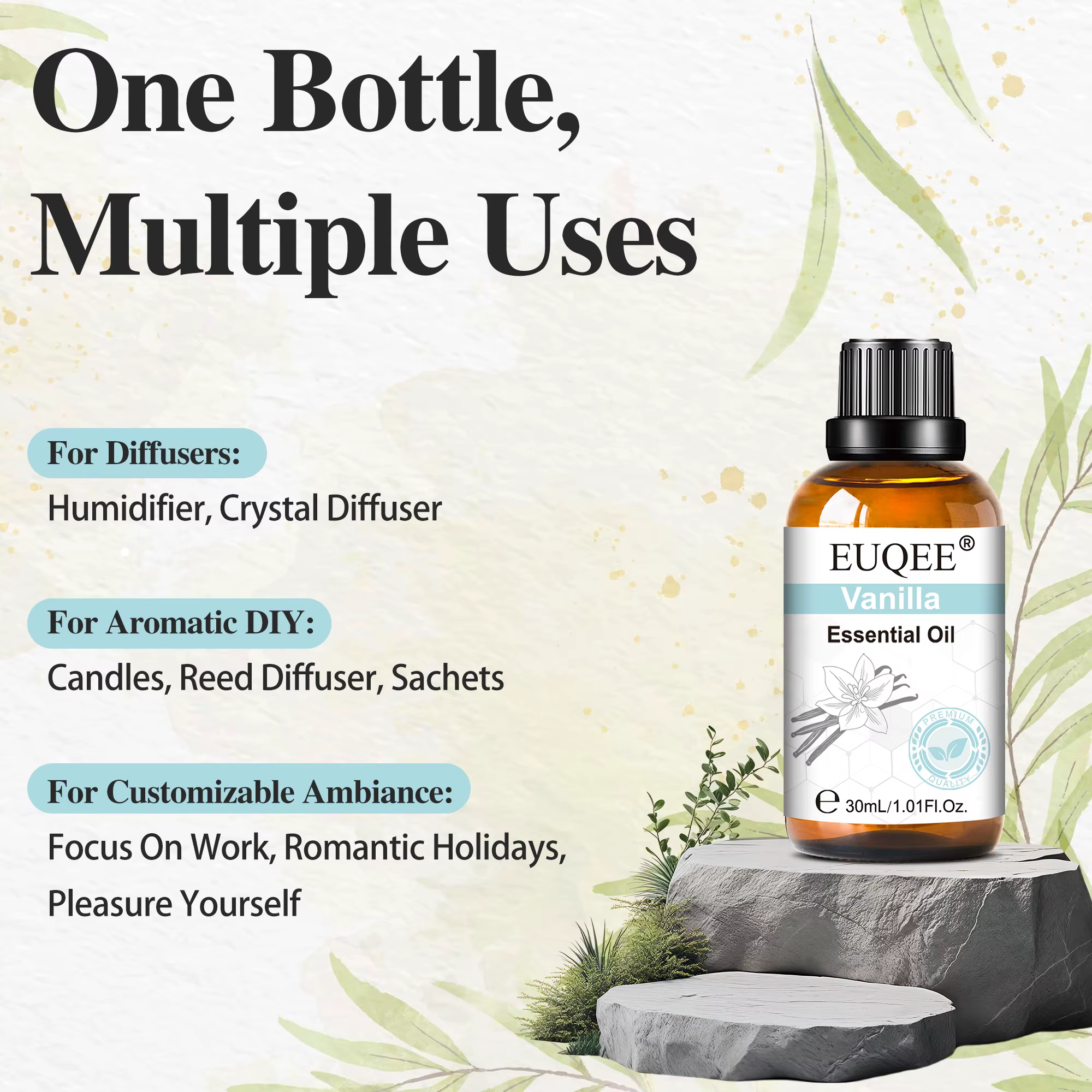 Huile essentielle Pure de 30ML, vanille, lavande, menthe, Rose, pour aromathérapie, humidificateur, bougie parfumée, encens, patchouli, huile parfumée