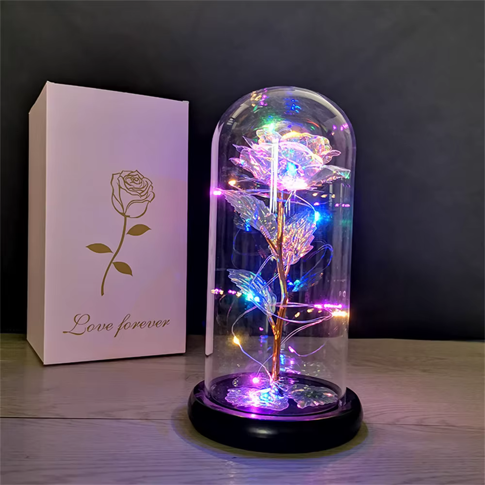 LED Galaxy Rose Eternal 24k Gold Foil Flower with String Lights and Box
