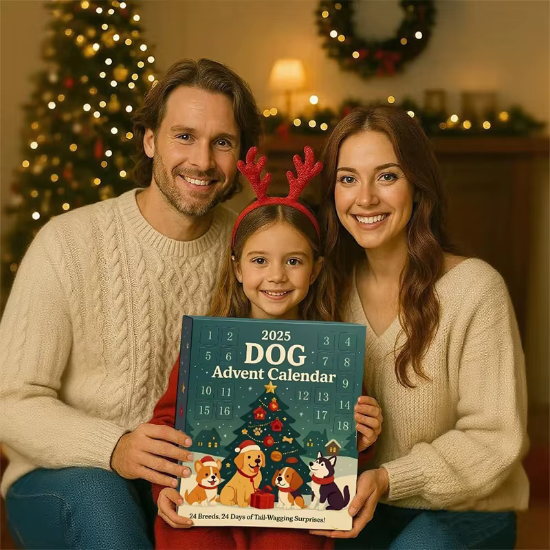 Calendrier de l'Avent pour chien, 2025 à 24 pièces, ornements de races festives 2D, calendrier de l'avent pour animaux de compagnie avec ornements réutilisables, idée pour l'amour des chiens