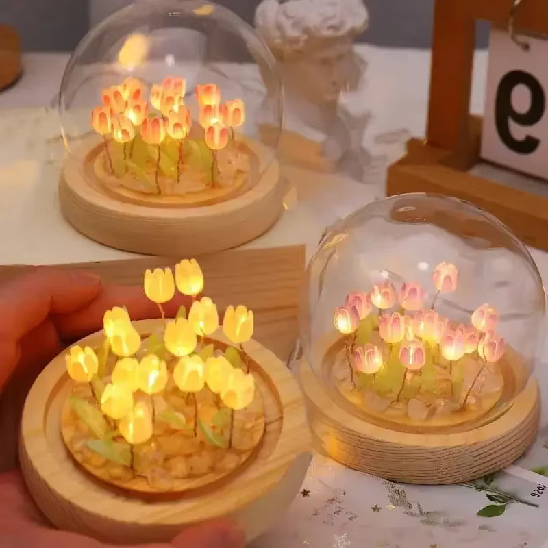 Veilleuse LED en forme de fleur de tulipe artificielle faite à la main