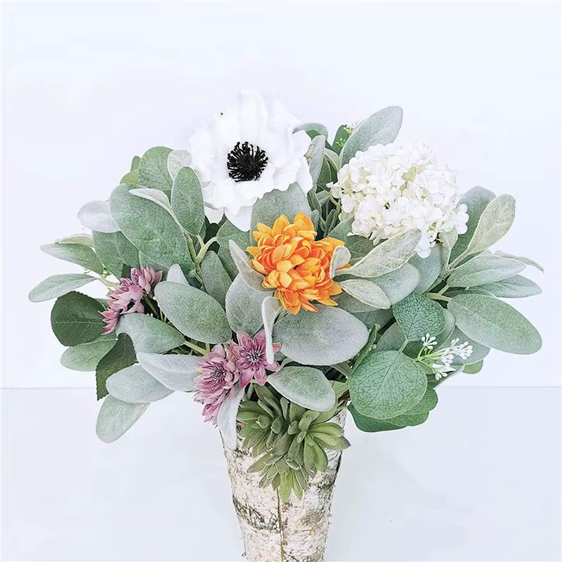 A36T-64Pcs Feuilles artificielles floquées en forme d'oreilles d'agneau