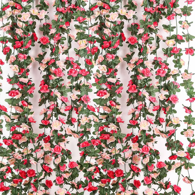 2.5M Rose fleurs artificielles vigne fausses plantes pour la maison chambre jardin décoration de mariage en plein air arc rotin bricolage guirlande accessoire