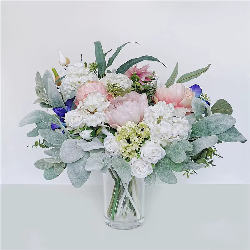 A36T-64Pcs Feuilles artificielles floquées en forme d'oreilles d'agneau