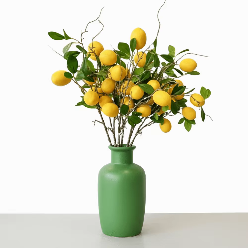Feuilles vertes, branche de citron artificielle