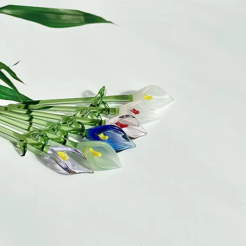 Callalily en verre artisanal avec tige