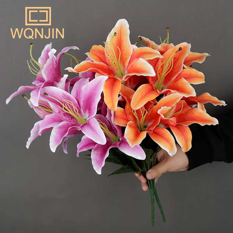 9 têtes/branche de fleur artificielle de lys blanc, Simulation de fleur décorative pour la maison, cadeau, faux Bouquet de branche de lys
