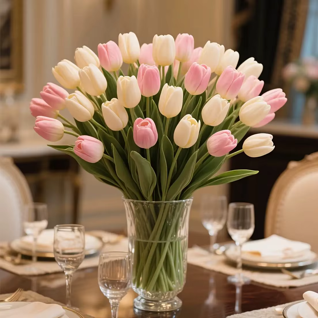 8 tulipes artificielles - 4 blancs + 4 roses