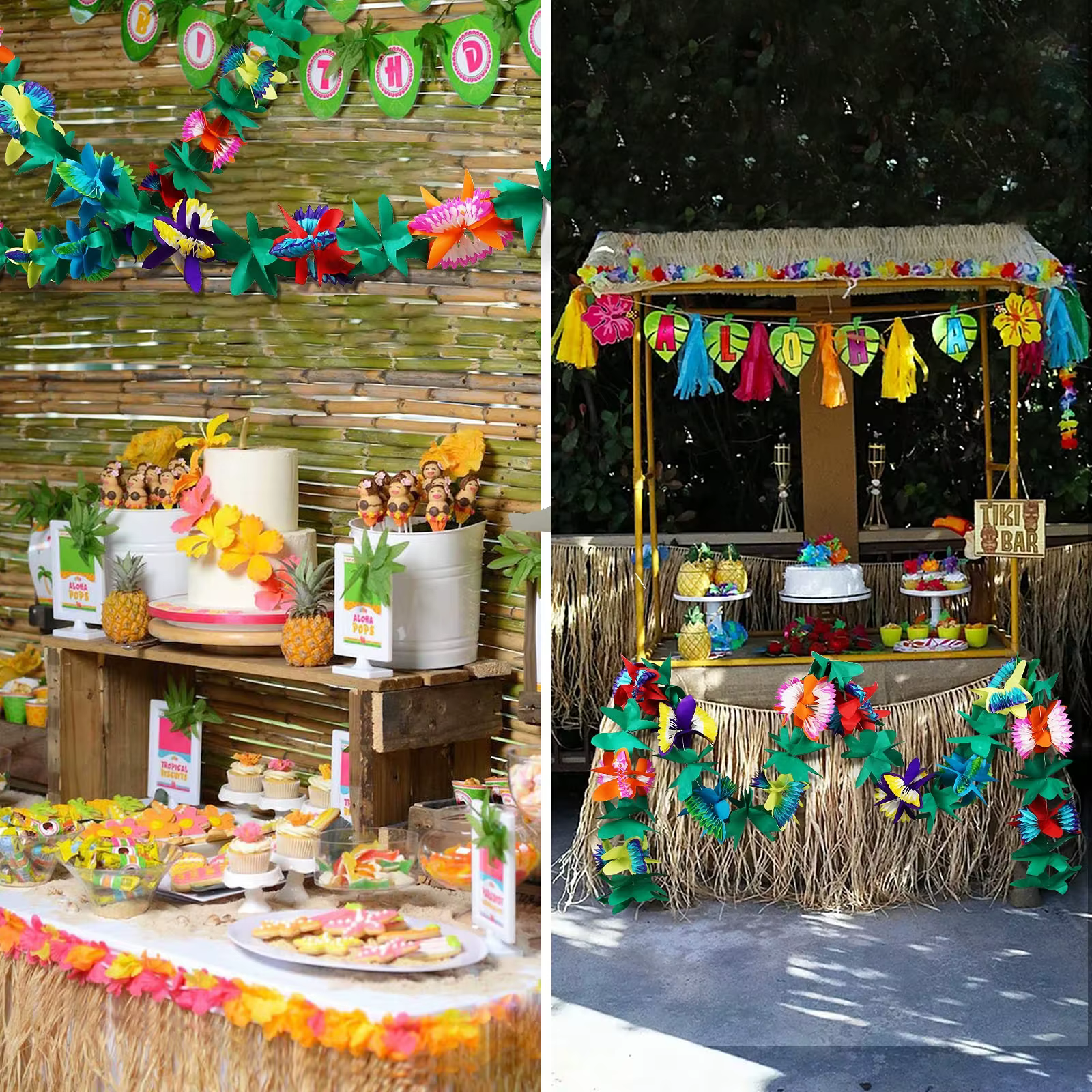 Lot de 4 guirlandes de fleurs en papier tropicales de 3 m – Décorations de fête Luau