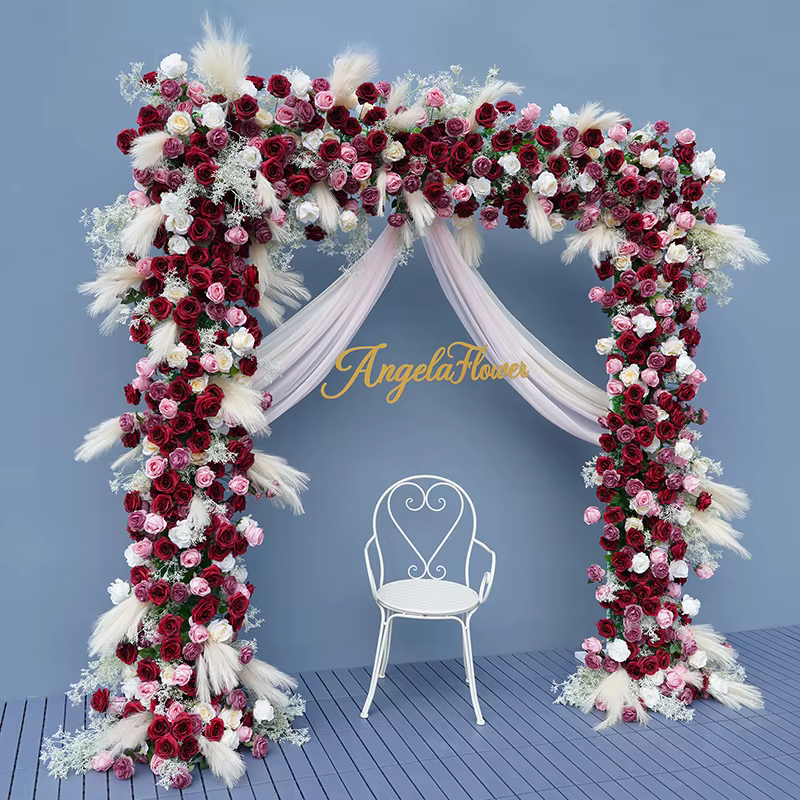 Angela fleur A8788 Rose rouge Pampas herbe