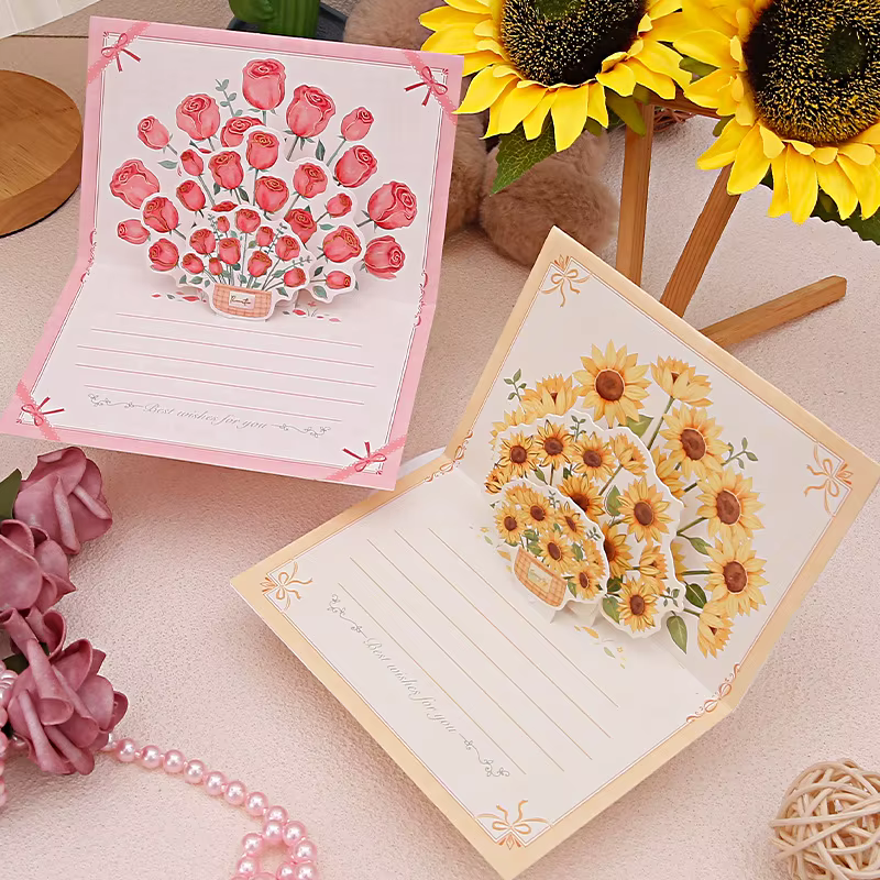 Pop-Up 3d tulipes Roses tournesols Bouquet carte de voeux
