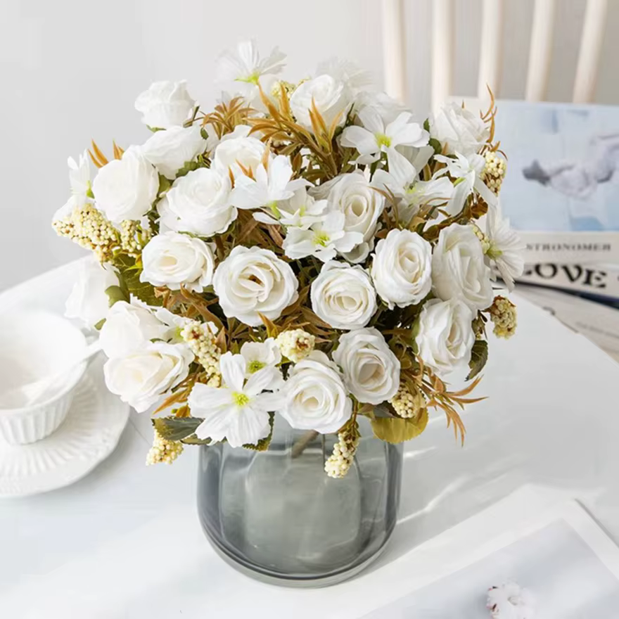 Fleurs artificielles Soie Rose Noël Maison Vase Décor Bonsaï De Mariage Bouquets De Mariée Cour Festival Fête Bricolage Cadeau Vente Chaude