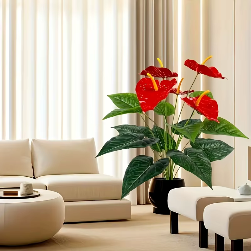 Fleurs artificielles de palmier rouge à 12 têtes