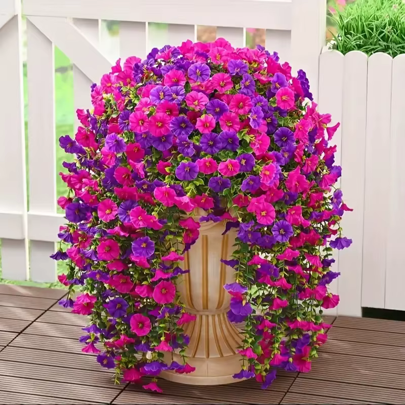 Artificial Morning Glory Hanging Vines – Realistic Outdoor Flowers for Garden Decor