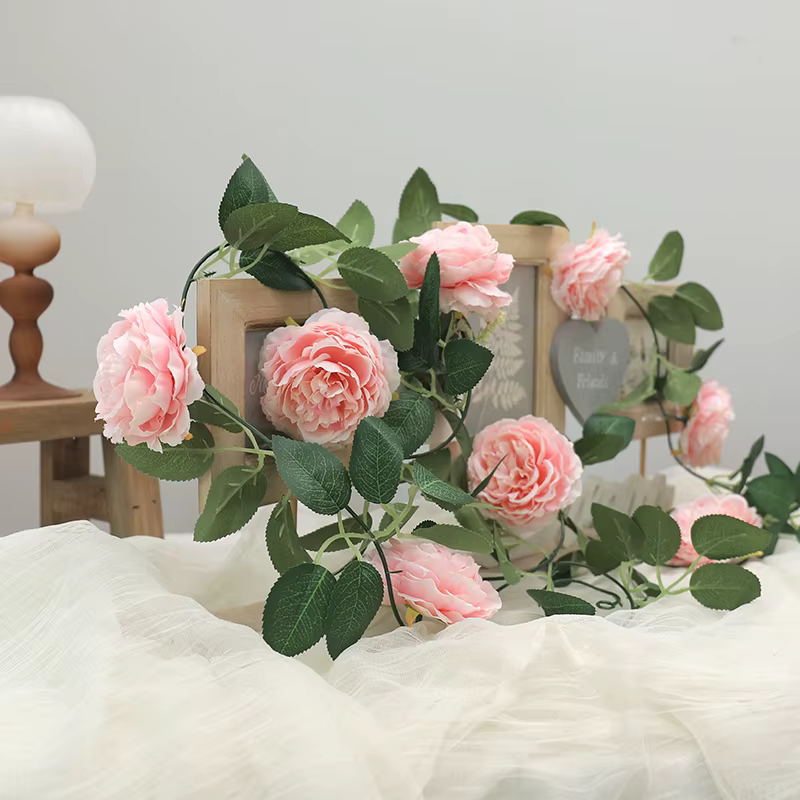 Rose soie pivoine artificielle grandes fleurs vignes mariage rotin lierre fête tenture murale arc guirlande maison jardin décoration plantes