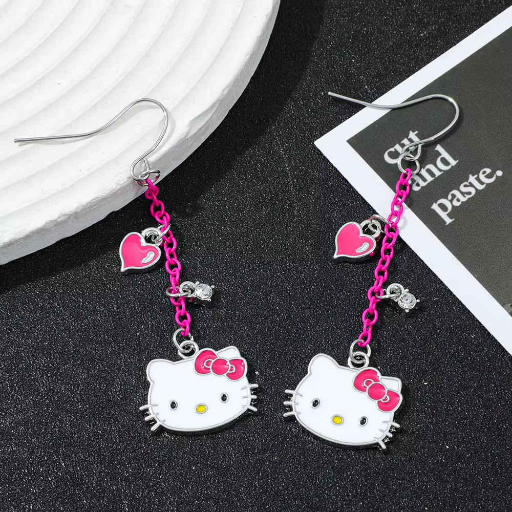 Boucles d'oreilles Hello Kitty, pendentif d'oreille à breloques mignonnes, accessoire de bijoux à la mode pour filles et femmes, cadeau exquis
