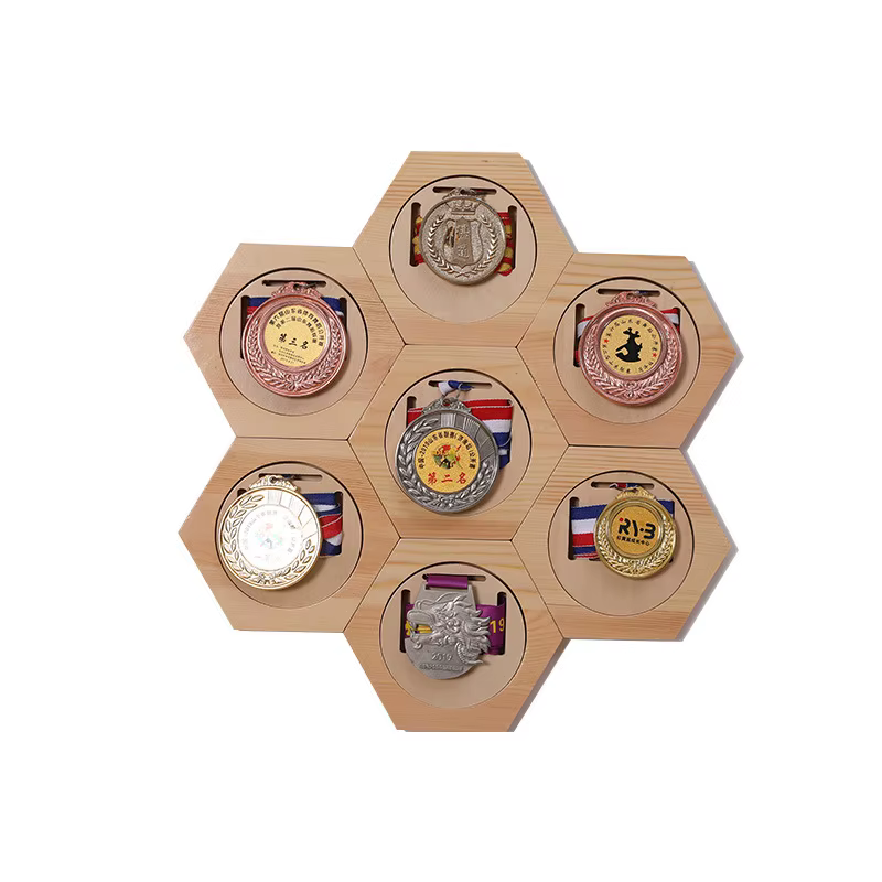 (1 pièce) Présentoir à médailles hexagonal en bois DIY