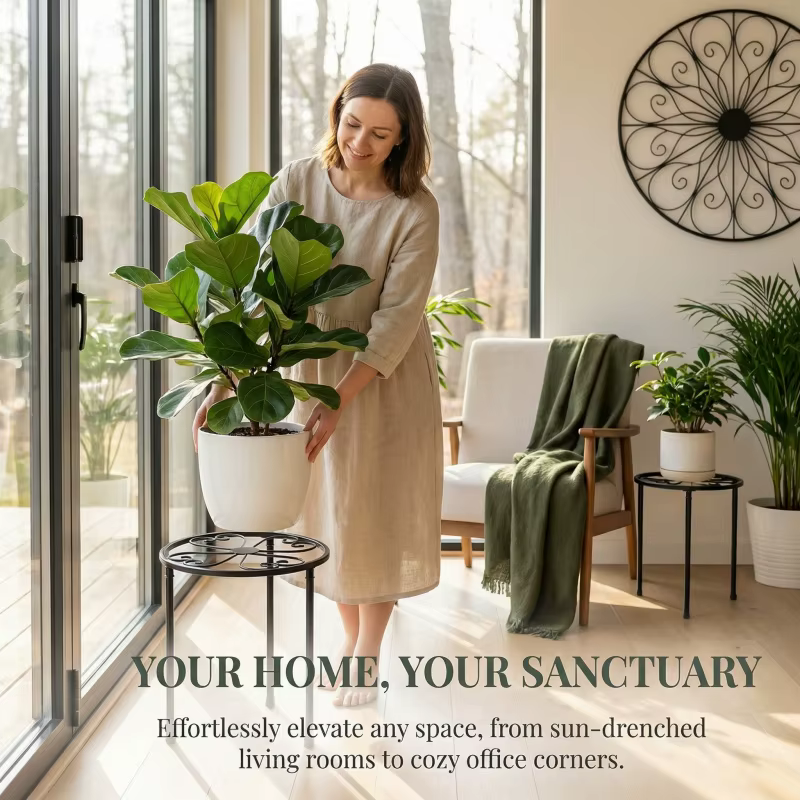 Support de plante en métal noir antirouille pour usage intérieur et extérieur