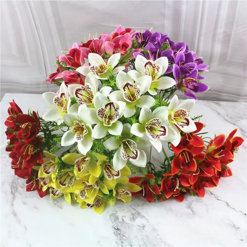 10 pièces/Bouquet fleur d'orchidée artificielle soie blanche fausse