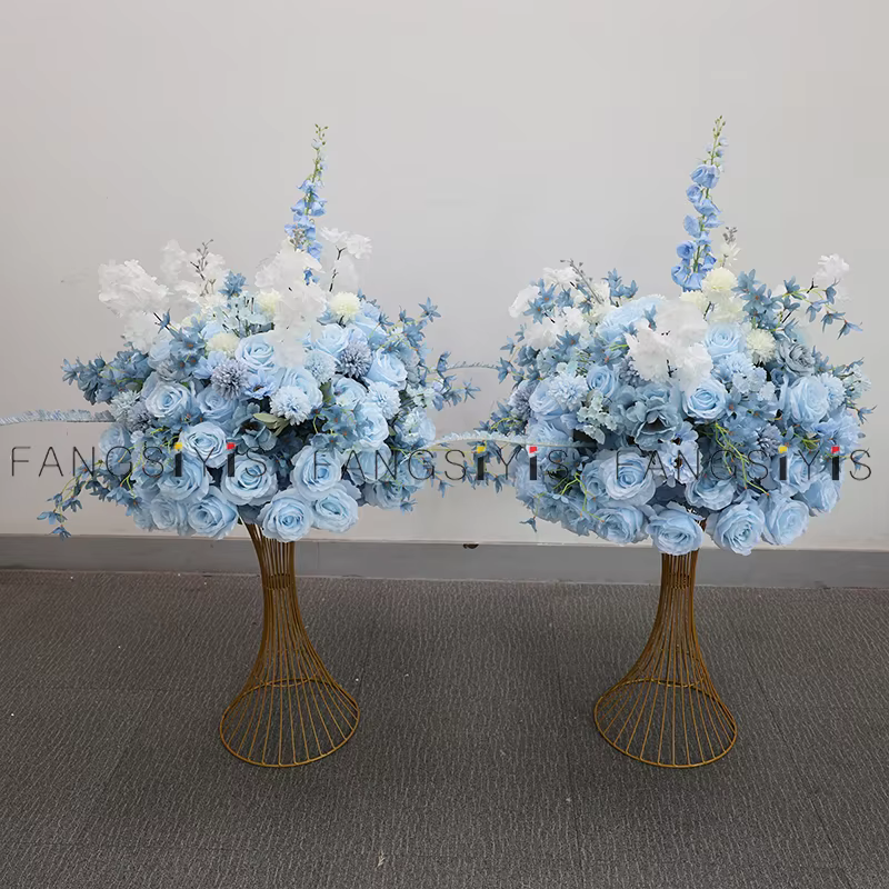 Bébé bleu rose delphinium grande boule de fleurs centre de Table événement décor de mariage route plomb artificiel Arrangement Floral Bouquet