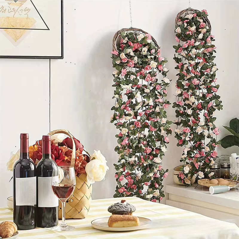 2.5M Rose fleurs artificielles vigne fausses plantes pour la maison chambre jardin décoration de mariage en plein air arc rotin bricolage guirlande accessoire