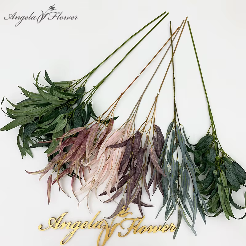 Plantes vertes feuille de saule fleur artificielle branche en osier Floral mariage maison chambre Table décoration jardin Photo accessoires A7605