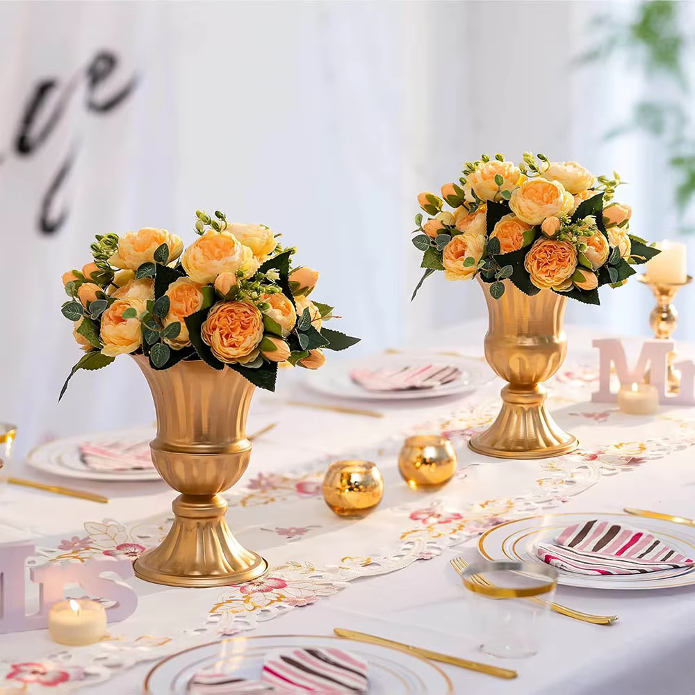 Vase d'arrangement de fleurs en or pour centre de Table de mariage