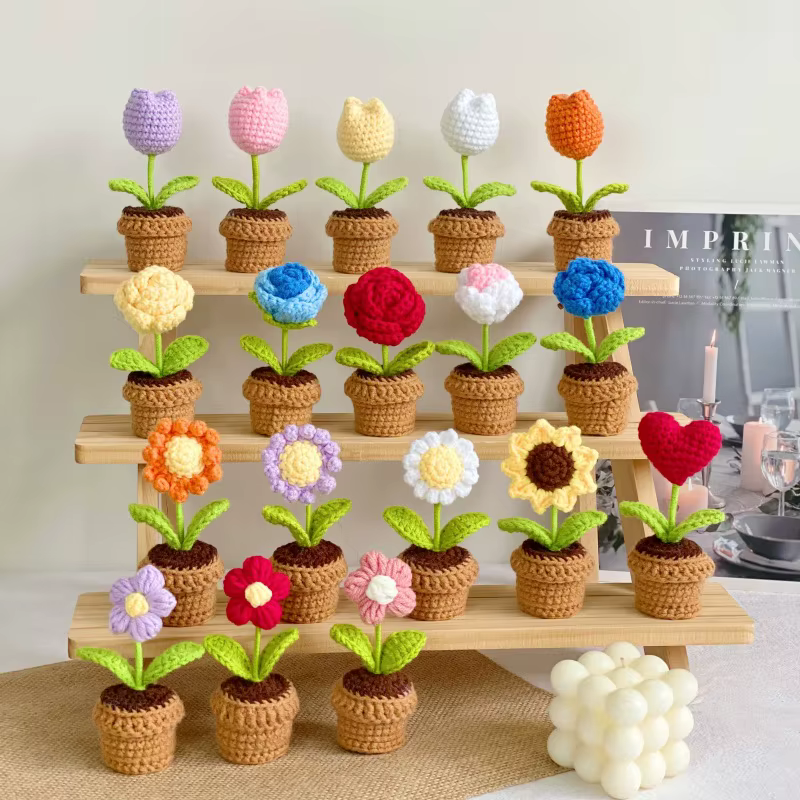 Garniture au Crochet Tuilp Rose Daisy tournesol en pot tricoté fleur bureau décoration mariage saint valentin cadeau pour les invités 2026