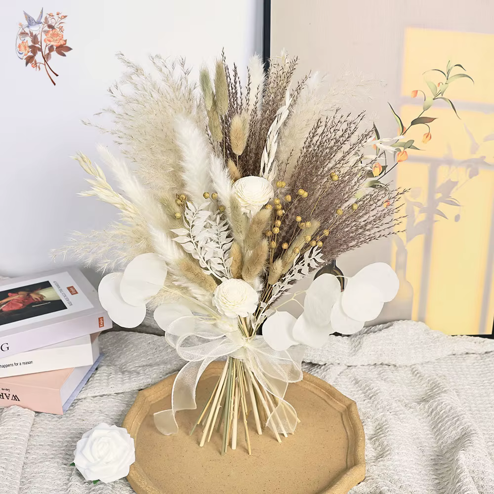 55 pièces nordique Boho maison fleurs séchées décor blanc Pampas herbe Mariage mariée