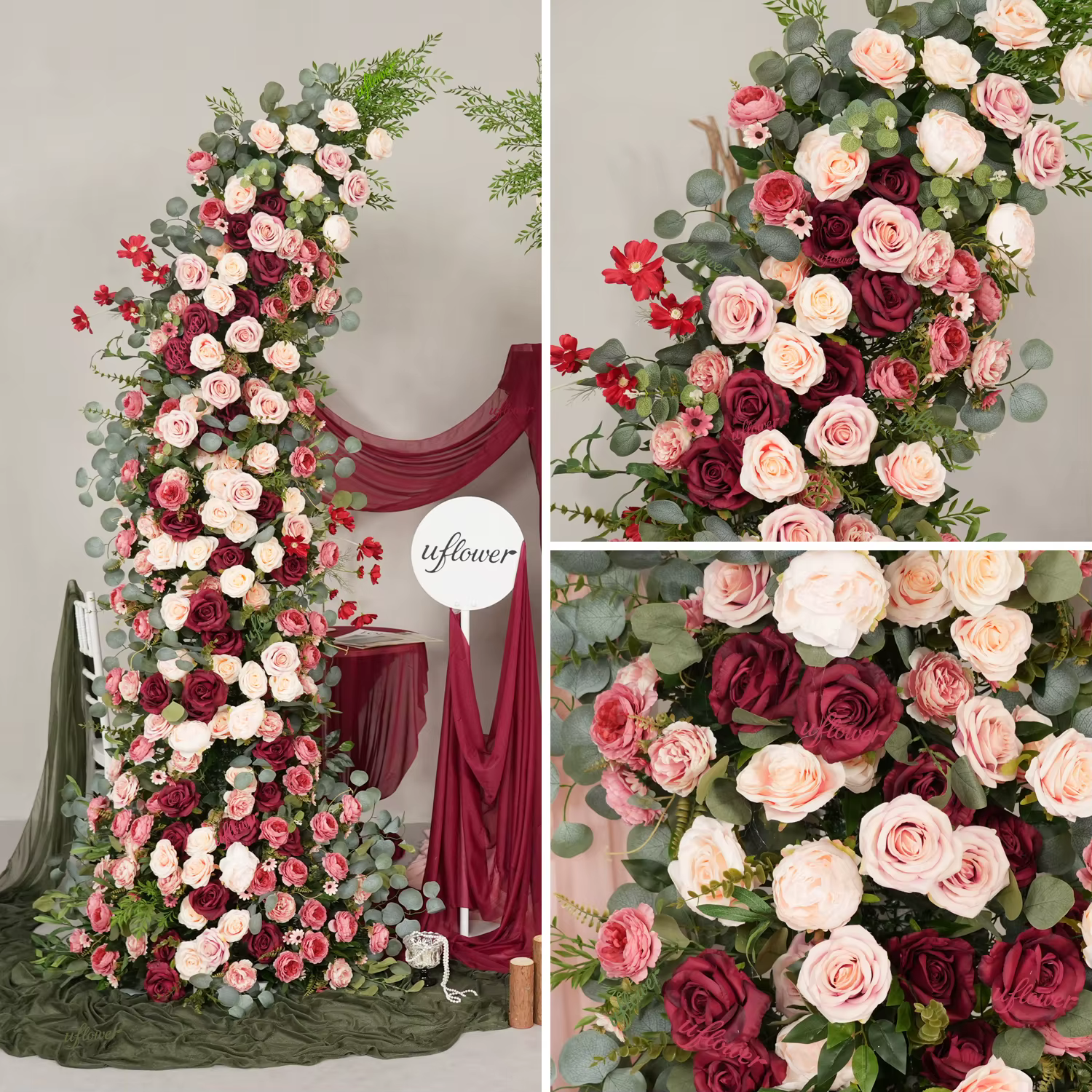 Uflower 2, 3 m Composition florale verte avec roses rouges