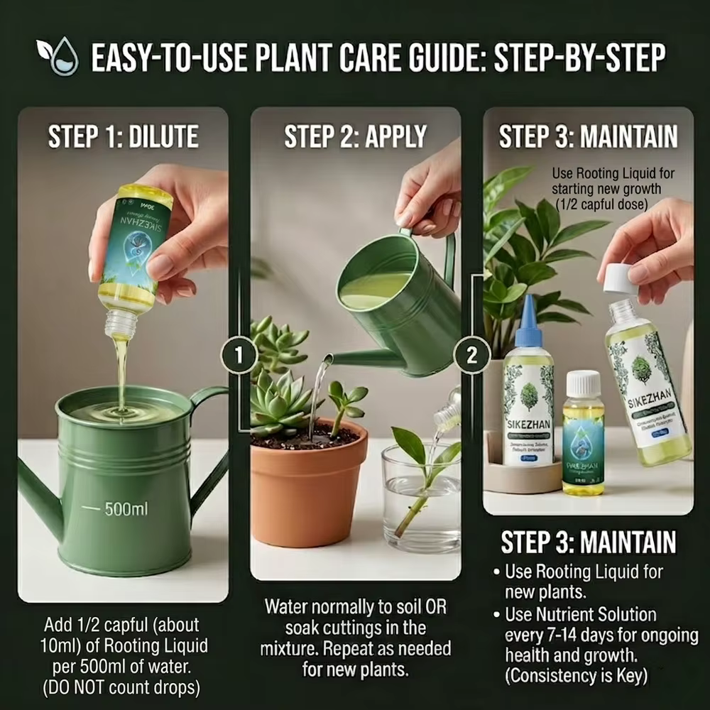 Ensemble de 2 produits stimulants la croissance des plantes : solution nutritive 110 ml et liquide d'enracinement