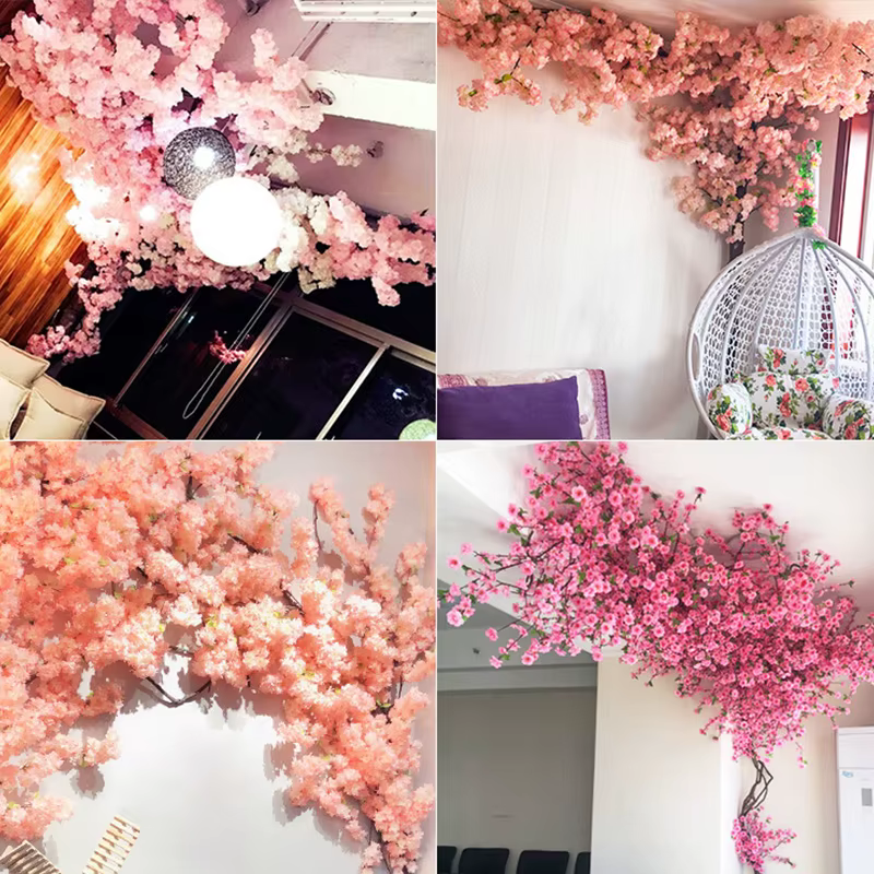 Guirlande de fleurs artificielles Sakura rose
