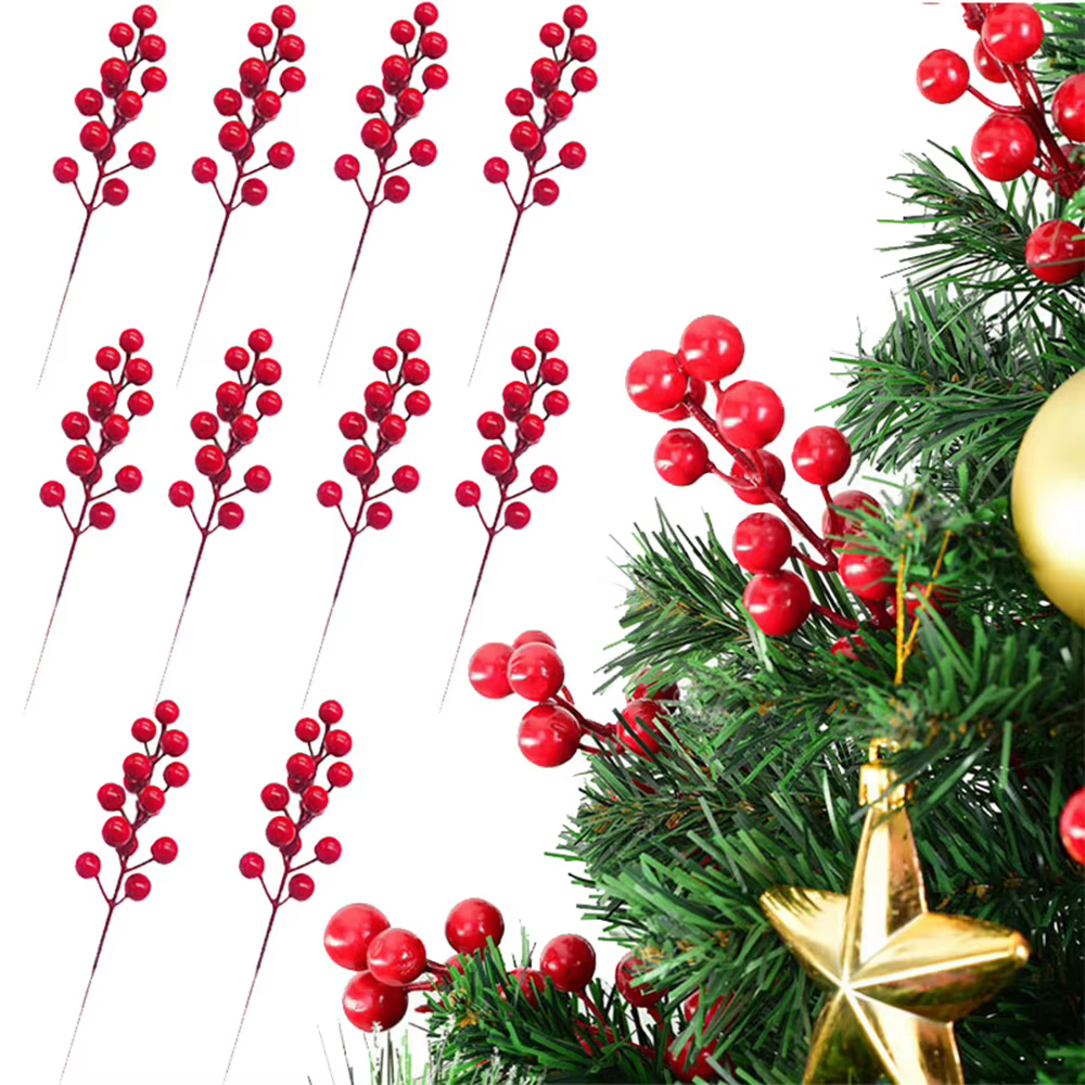 20 pièces baies de houx artificielles noël hiver fausses