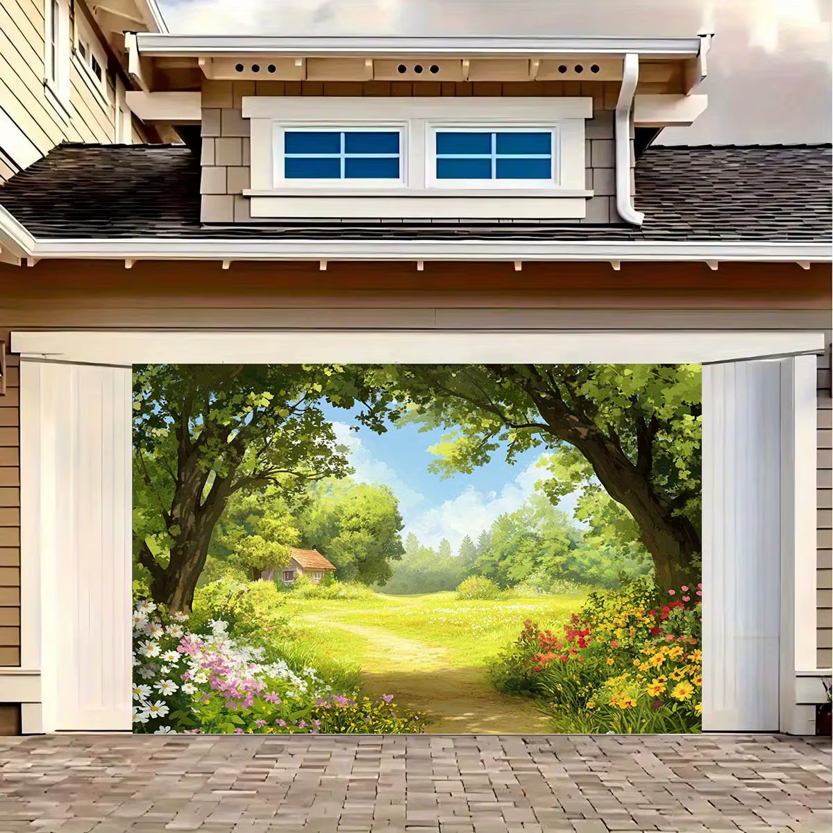 1 morceau de chemin de forêt de fleurs-décoration murale de paysage rural Pastel