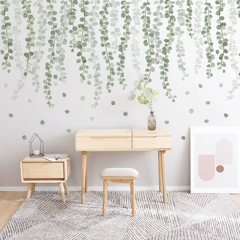 Autocollant mural nordique vignes vertes Nature pour salon chambre maison fleur fond décoration murale auto-adhésif